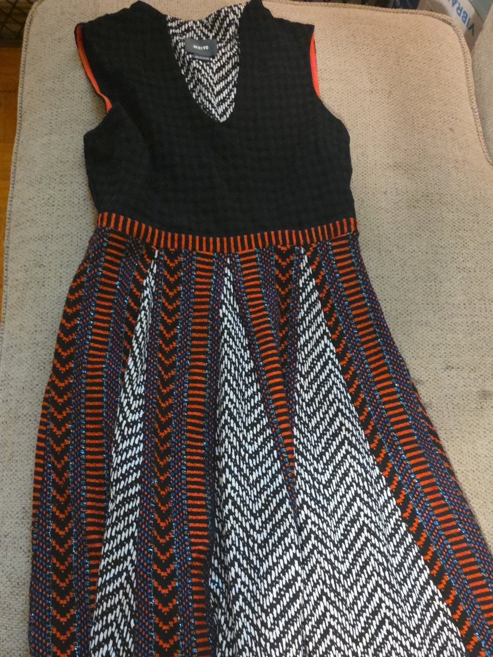 Maeve Black, Orange, White & Blue Knit Midi Dress